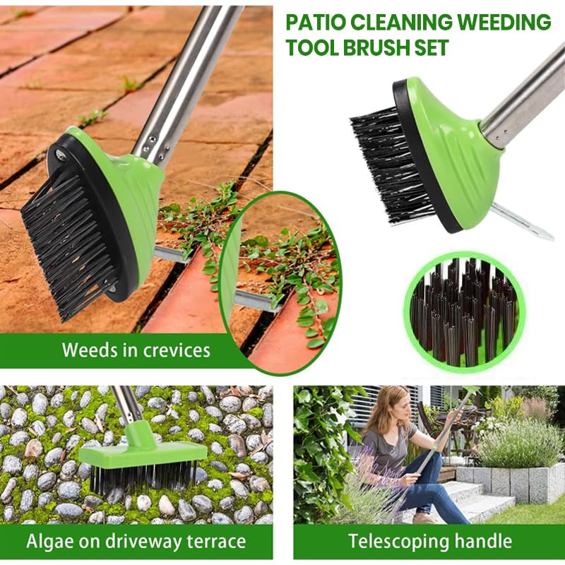 3-in-1 Versatile Weed Brush Combo Set,Triple-Action Garden Tool Set for Weed & Moss Control - 3 Gap Brushes with Removable Handle for Patio, Pavement & Lawn Care (3 Sets)