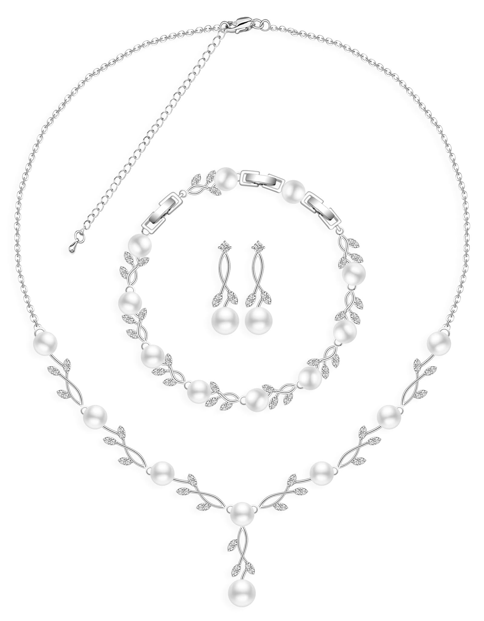 ZCGJWE Jewelry Set for Women Bride Bridesmaid Wedding Party Prom Necklace Earrings Bracelet Set Gift for Mother Wife Friend