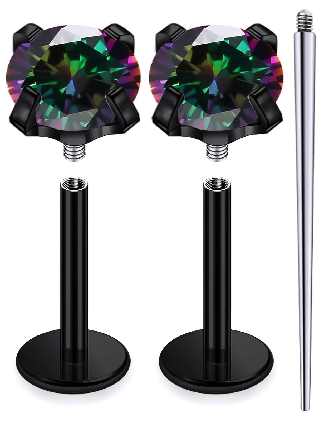 18G 16G 14G Internally Threaded Nose Rings Studs Flat Back Earrings Surgical Steel CZ Nose Rings Stud Tragus Helix Conch Cartilage Earrings Stud Piercing Jewelry For Women Men Hypoallergenic