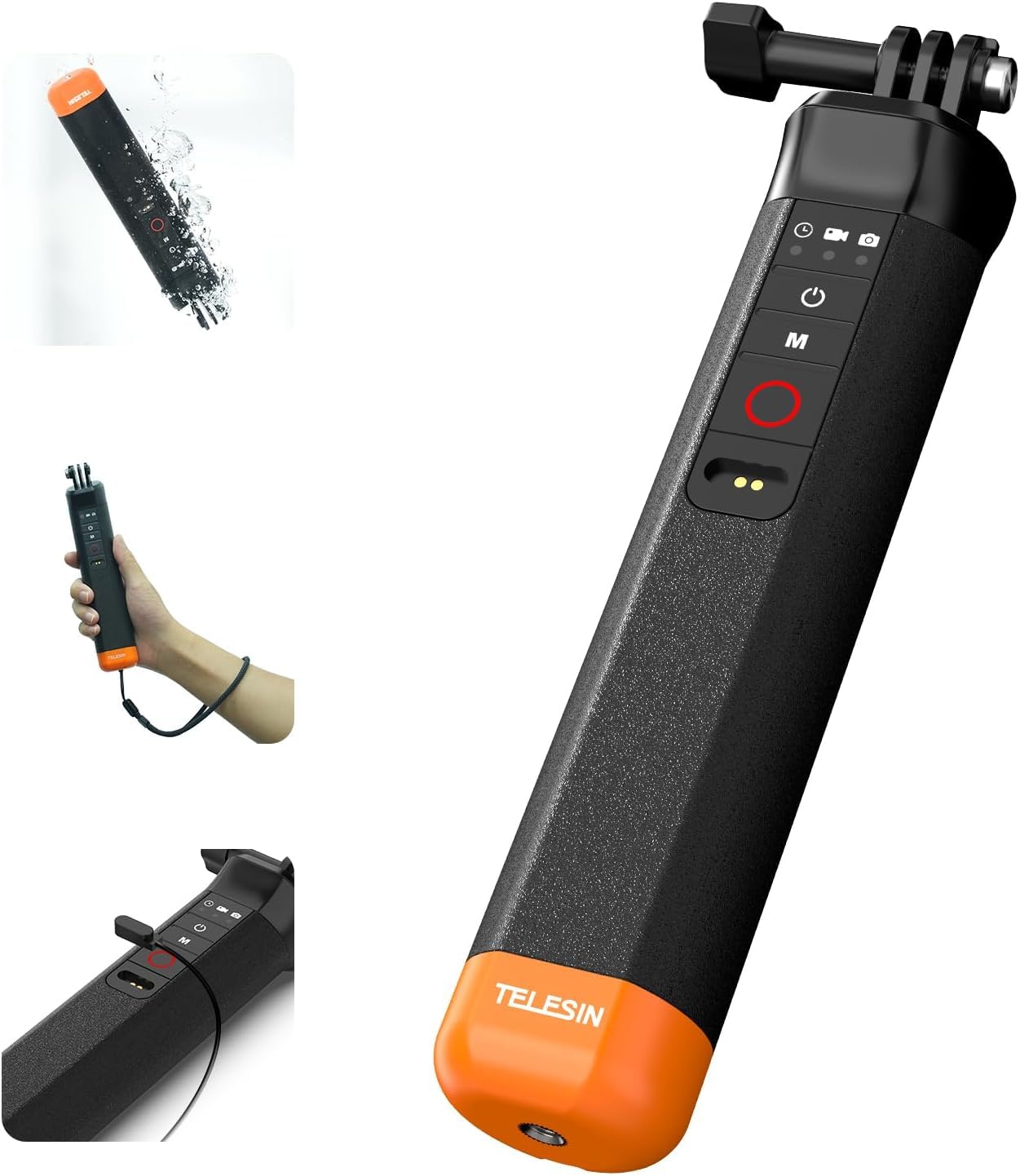 Telesin Poignée flottante Bluetooth pour GoPro Hero 13, caméras d'action 12/11/10, perche à selfie sous-marine avec télécommande Bluetooth intégrée pour GoPro Hero 13