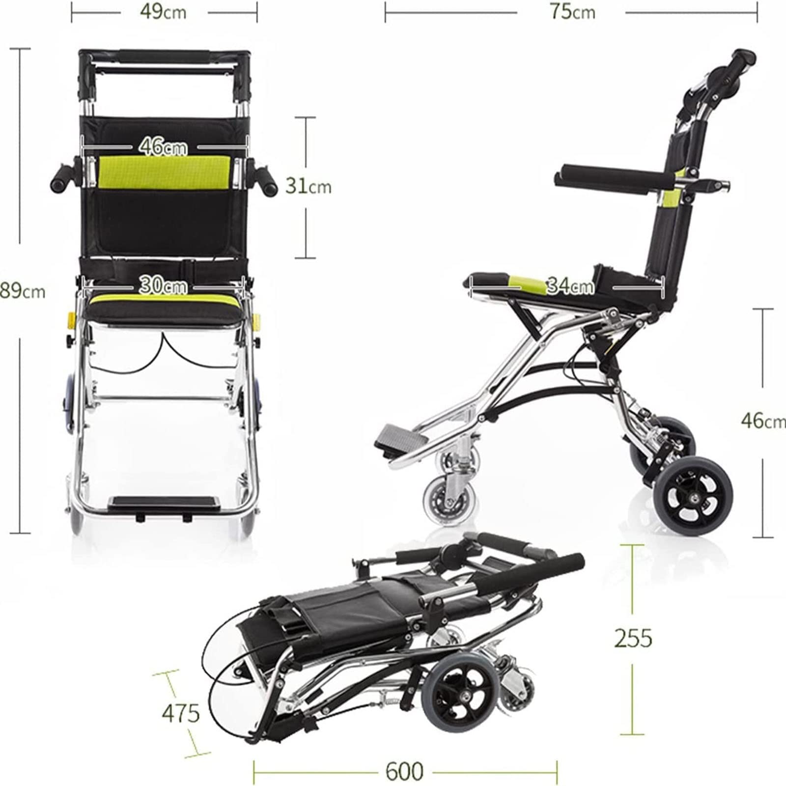 Sillas de ruedas para adultos Silla de Ruedas Plegable Ligera, Silla de Ruedas de Viaje Ultraligera de Aluminio Portátil, Sillas de Ruedas de Transporte Plegables para Discapacitados y Mayores, Capaci