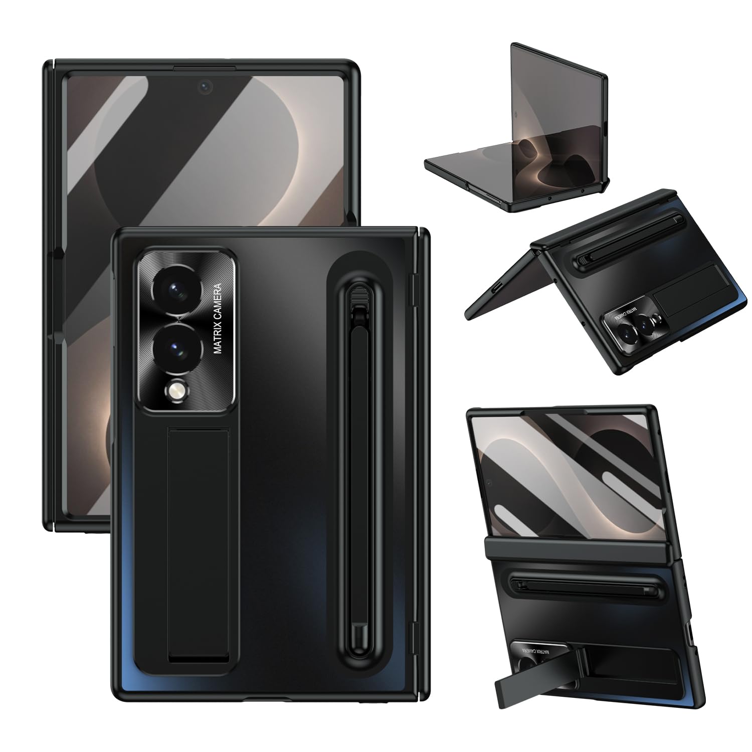Custodia per Samsung Galaxy Z Fold 8 (Wide) con portapenne S e penna stilo, protezione per cerniera a tutto tondo, protezione per lo schermo, cavalletto sottile, placcatura lucida, custodia per