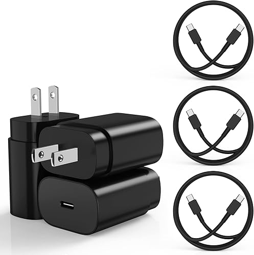 Cargador tipo C, paquete de 3 cargadores de pared USB C de 25 W PD de 25 W, bloque de carga súper rápida y cable de carga de teléfono Android de 6