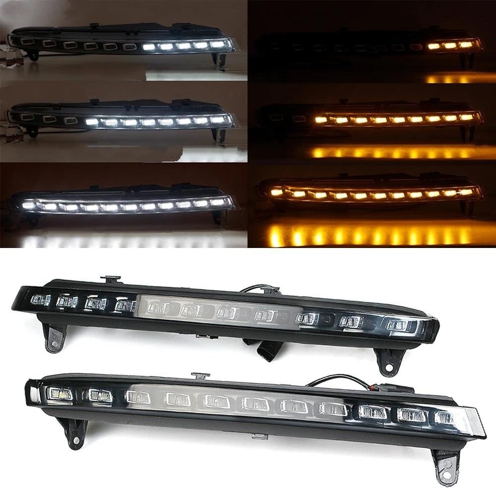 para para Q7 2006 2007 2008 2009 Coche 12V LED DRL Luces Circulación Diurna Luz Antiniebla con Luces Señal De Giro Amarillas Intermitentes Luces Giro(Dynamic Turn Signal)