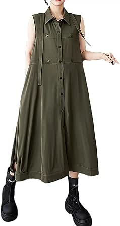 Ellazhu Woen's Dress Lapel Sleeveless Backless Pocket Tulle Patchwork