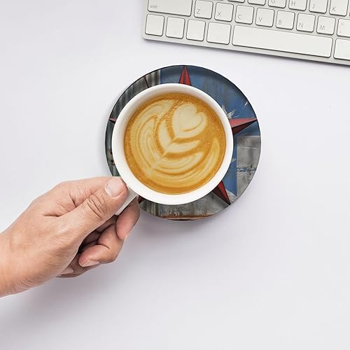 Miniatura 5 de American Wastern Texas - Juego de 6 posavasos con estampado de estrellas para bebidas, con base de corcho, posavasos de cerámica absorbente para