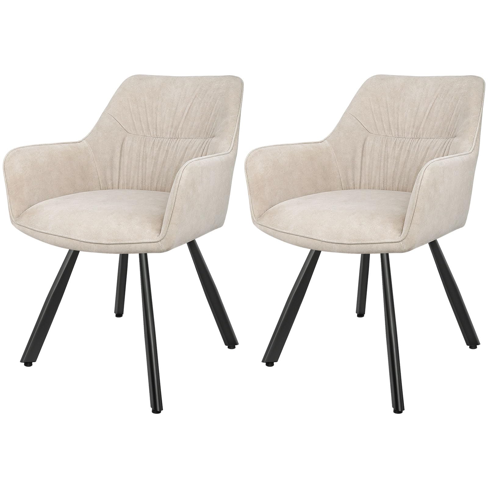 LEWE 360° Swivel Dining Chairs Set of 2, Ergonomic Upholstered Armchair, Kitchen Chair with Arms & Backrest & Metal Legs for Living Room, Restaurants, Bedroom, Khaki