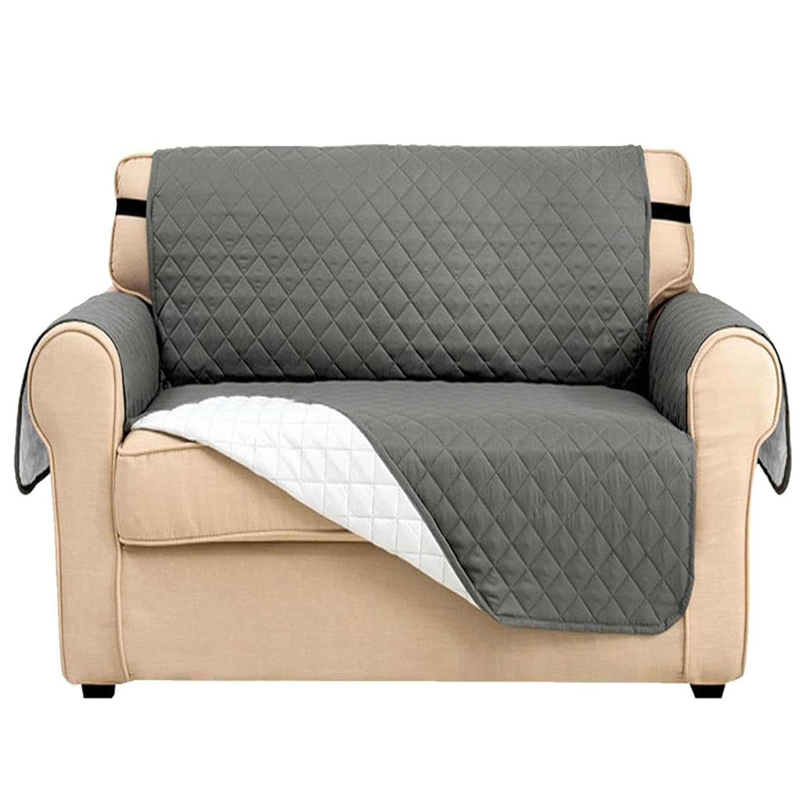 Funda de Sofá Impermeable 2 Plazas, Cubre Sofá Acolchado Reversible y Antideslizante con Correas Elásticas, Protector Universal Ideal para Perros y Gatos, Resistente Pelos (Gris, 2 Plazas)