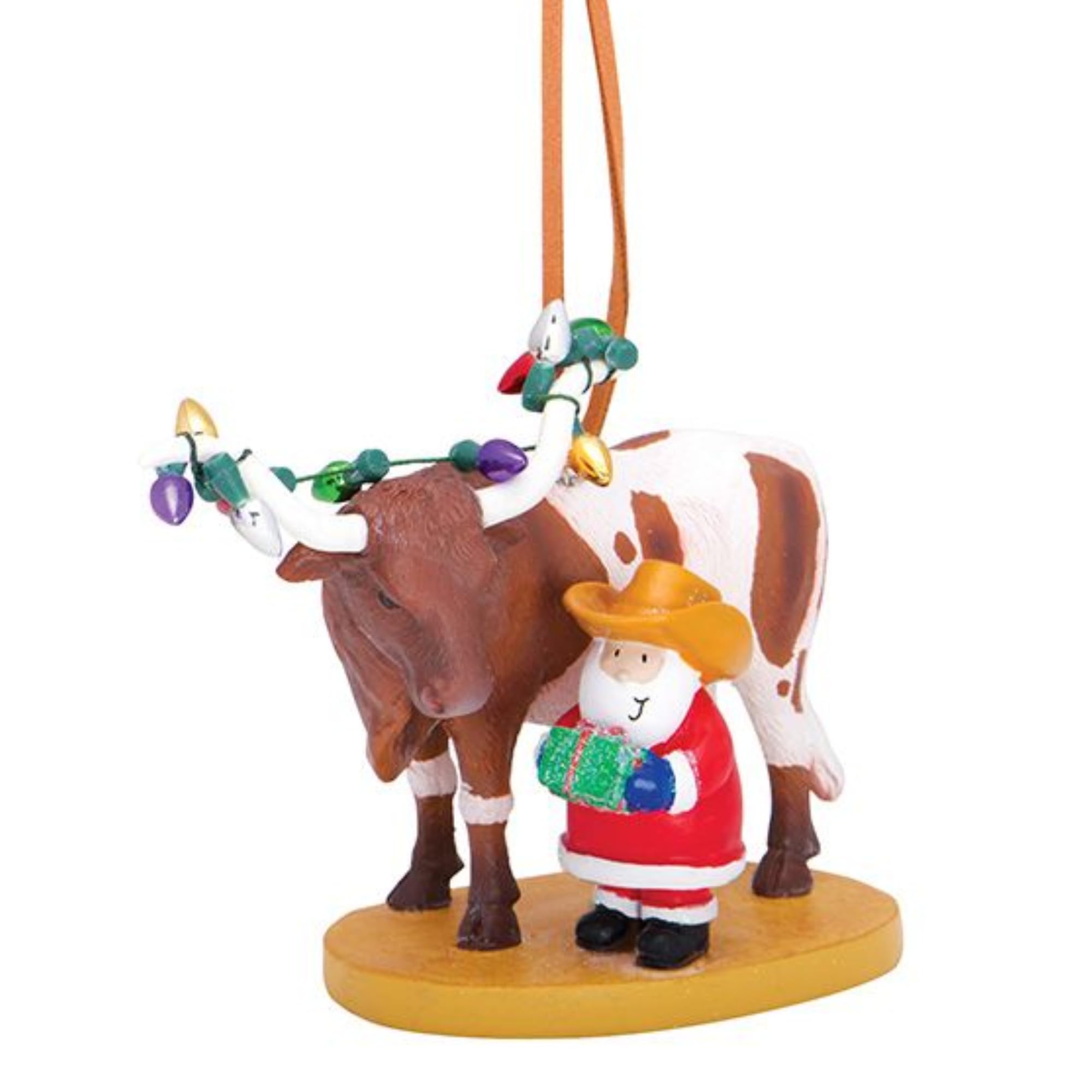 Cowboy Santa Longhorn Christmas Ornament with Lights – Western Holiday Tree Decoration, Rustic Ranch Christmas Décor