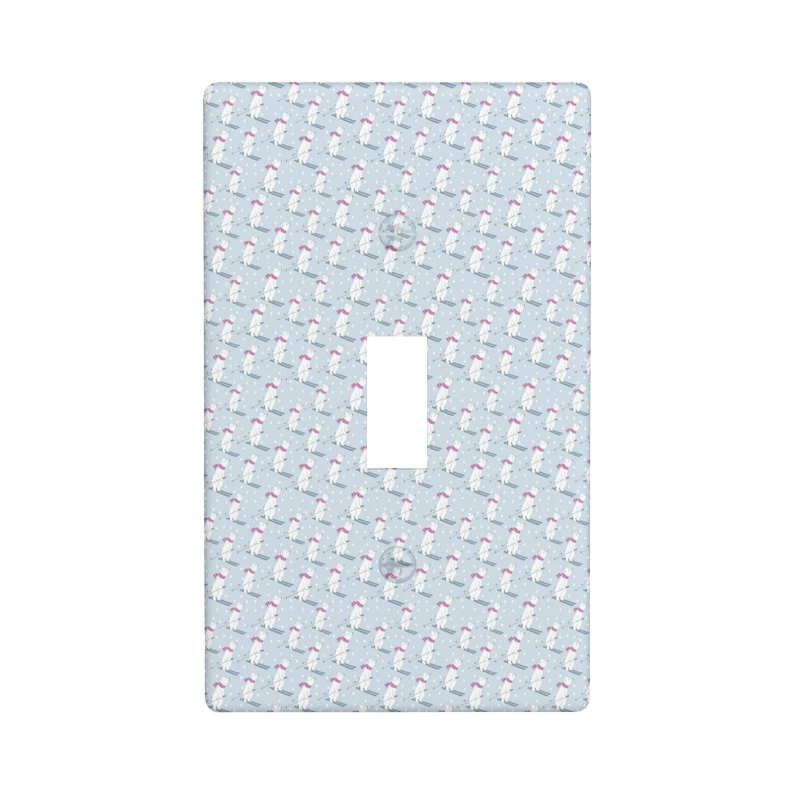 Ski Pattern 1-Gang Toggle Wall Switch Plate Cover,Winter Continuous Bear Snowing,Retro Decorative Light Switch Cover Board Wallplates Kitchen Accessories & Decor,Purple blue White