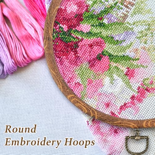 Image of 6 Pieces 8 inch Embroidery Hoop Frame, Imitated Wood Embroidery Display | Cross Stitch Hoop Ring, Round Embroidery Hoops for Art Craft Sewing and Hanging Ornaments