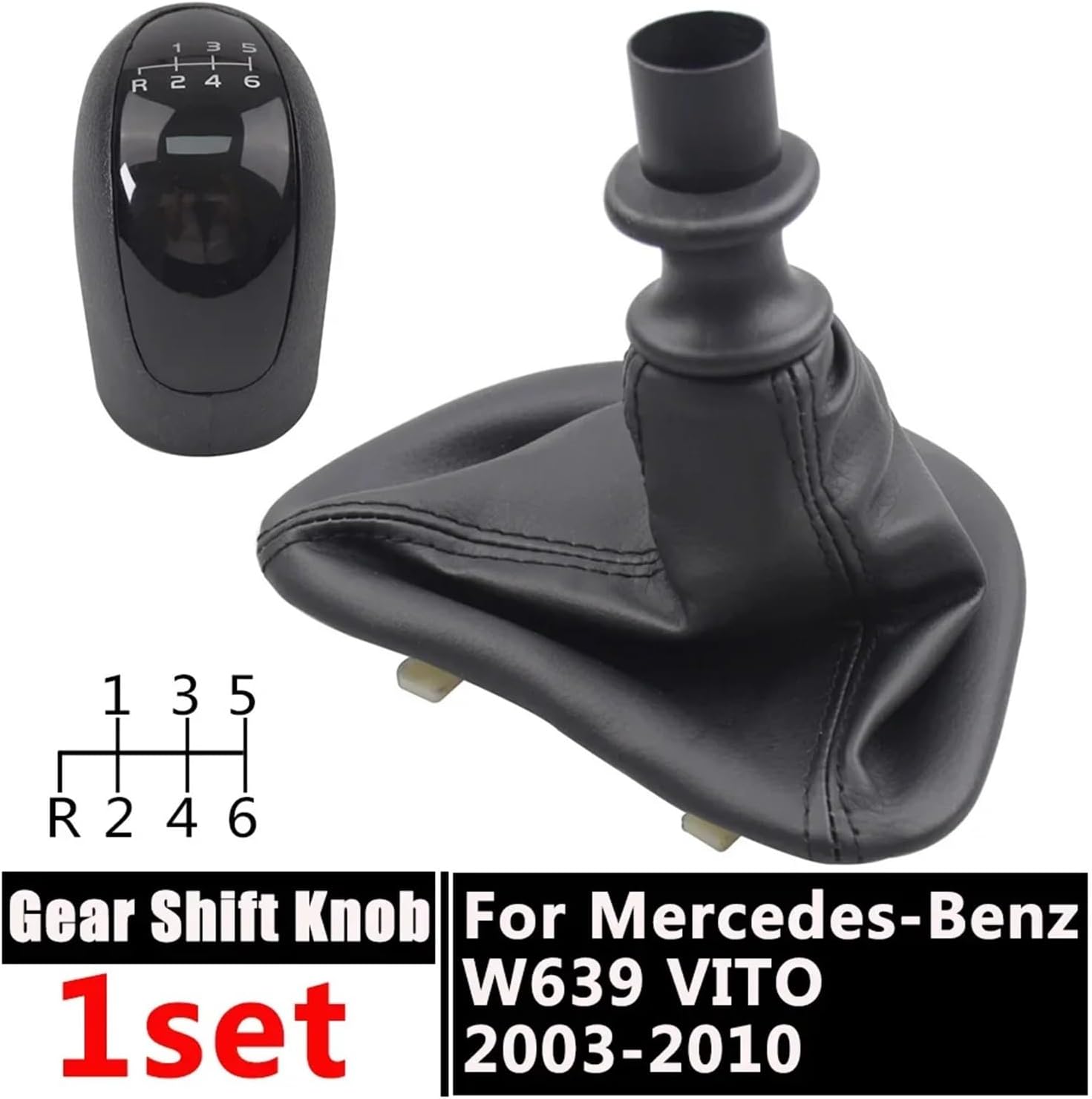 5/6 Speed Car Gear Shift Knob with Gaitor Boot Cover Compatible for Mercedes W639 VITO 2003-2010(6 Speed)