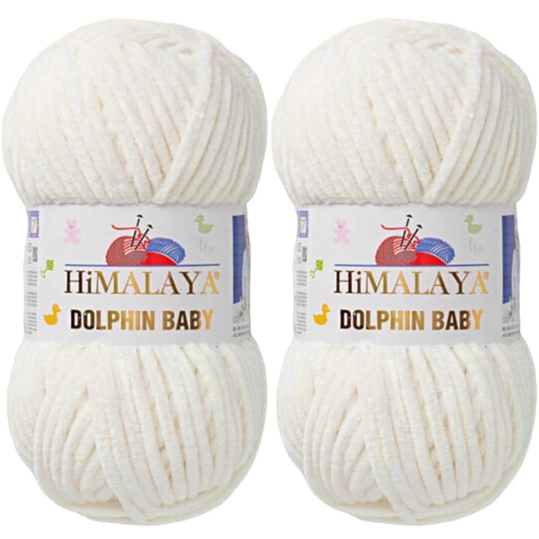 Himalaya Dolphin Baby Yarn 2 X 100g Skeins Super Bulky Yarn for Knitting/Crochet Ideal for Cardigans Shawls Blankets Hats and Home Textiles (2, 80308 Cream)