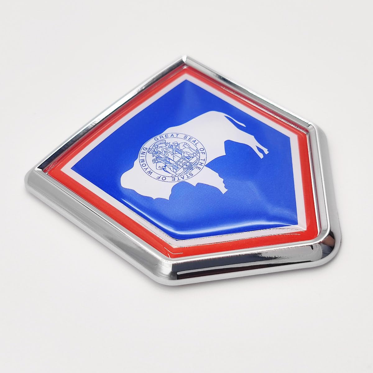 Overdecor 2 Pack Wyoming Flag Decal Sticker Emblem Chrome Shield Flags for Car Bumper