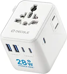 Carregador Universal com Adaptadores de Viagem com 3 portas USB-C e 2 portas USB-A, adaptador portátil tudo em um, para EUA, Reino Unido, UE, Austrália e mais de 224 países (branco) BR2025