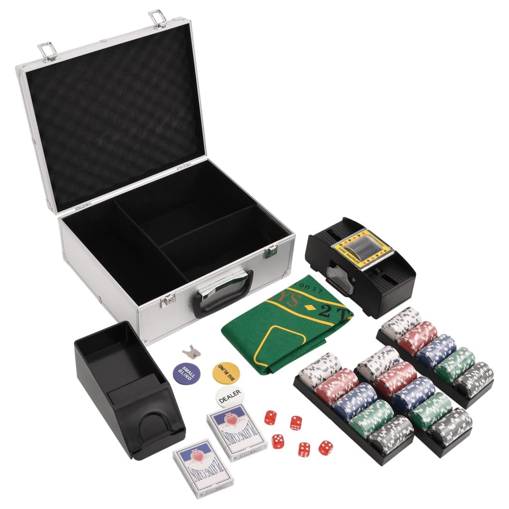 Set di gettoni da poker da 300 pezzi da 11,5 g, con valigetta in alluminio, mixer automatico di carte, tappetino da gioco, dadi, scarpa di carte, pulsante Dealer e porta chip per giochi da