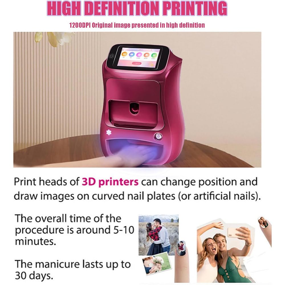 Stampante per nail art 3D - Macchina di progettazione digitale con oltre 800 immagini, wireless e automatica, funzionamento in 30 secondi, supporta WiFi e USB