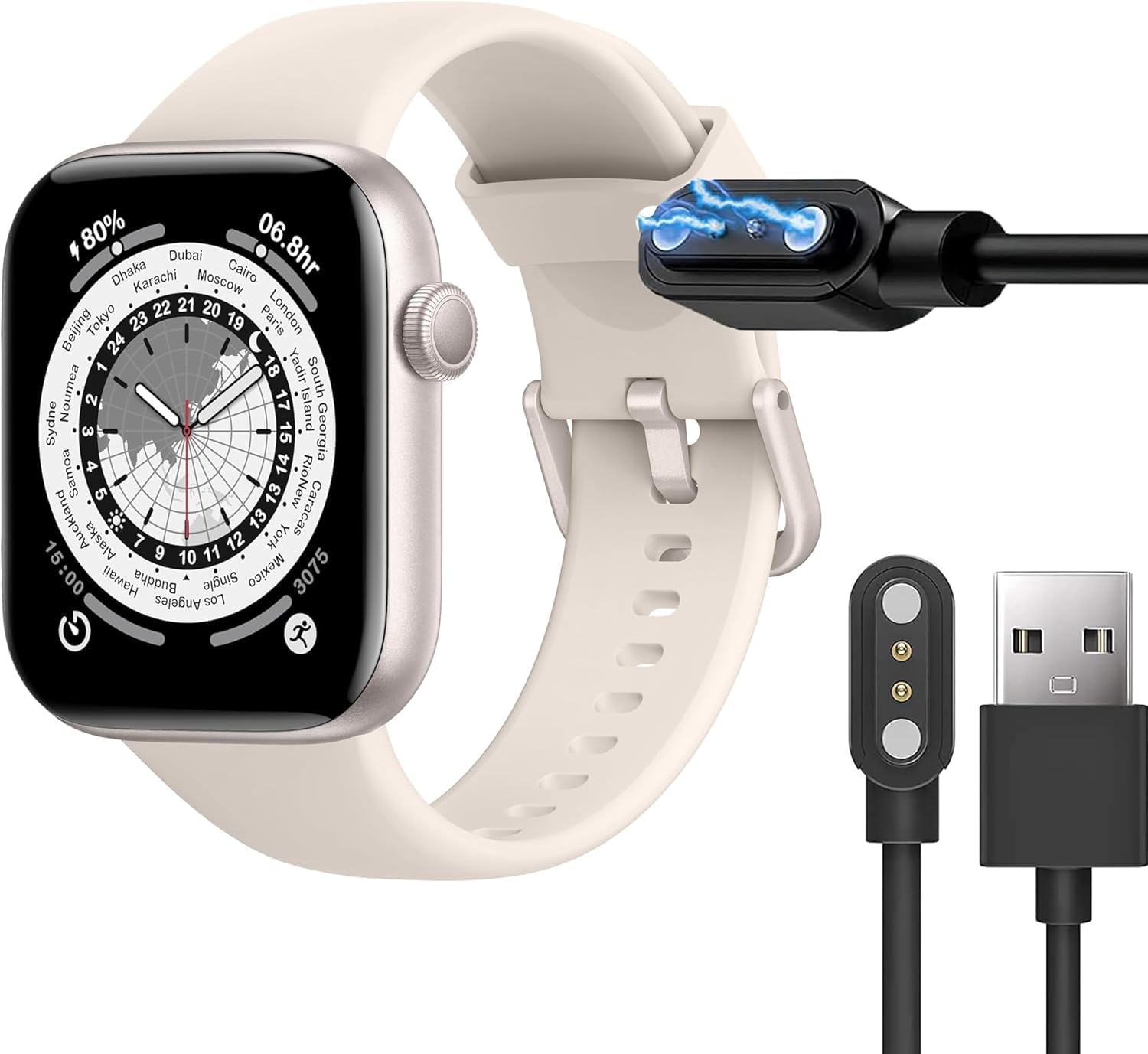 Cargador Magnético USB de Repuesto para AcclaFit P5 Reloj Inteligente 1,85"- Compatible con Compatible for AcclaFit Smart Watch P5 (Negro)