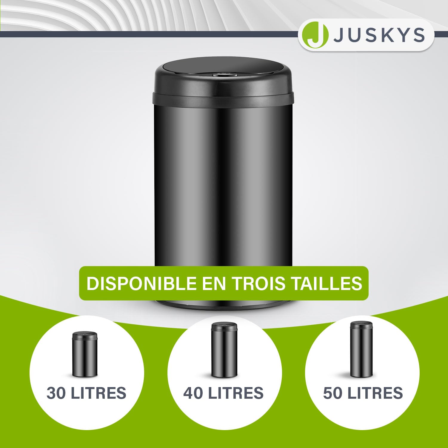 Juskys poubelle automatique avec capteur de 30 L - poubelle électrique, détecteur de mouvement, couvercle automatique, étanche, bague de serrage, cuisine - noir
