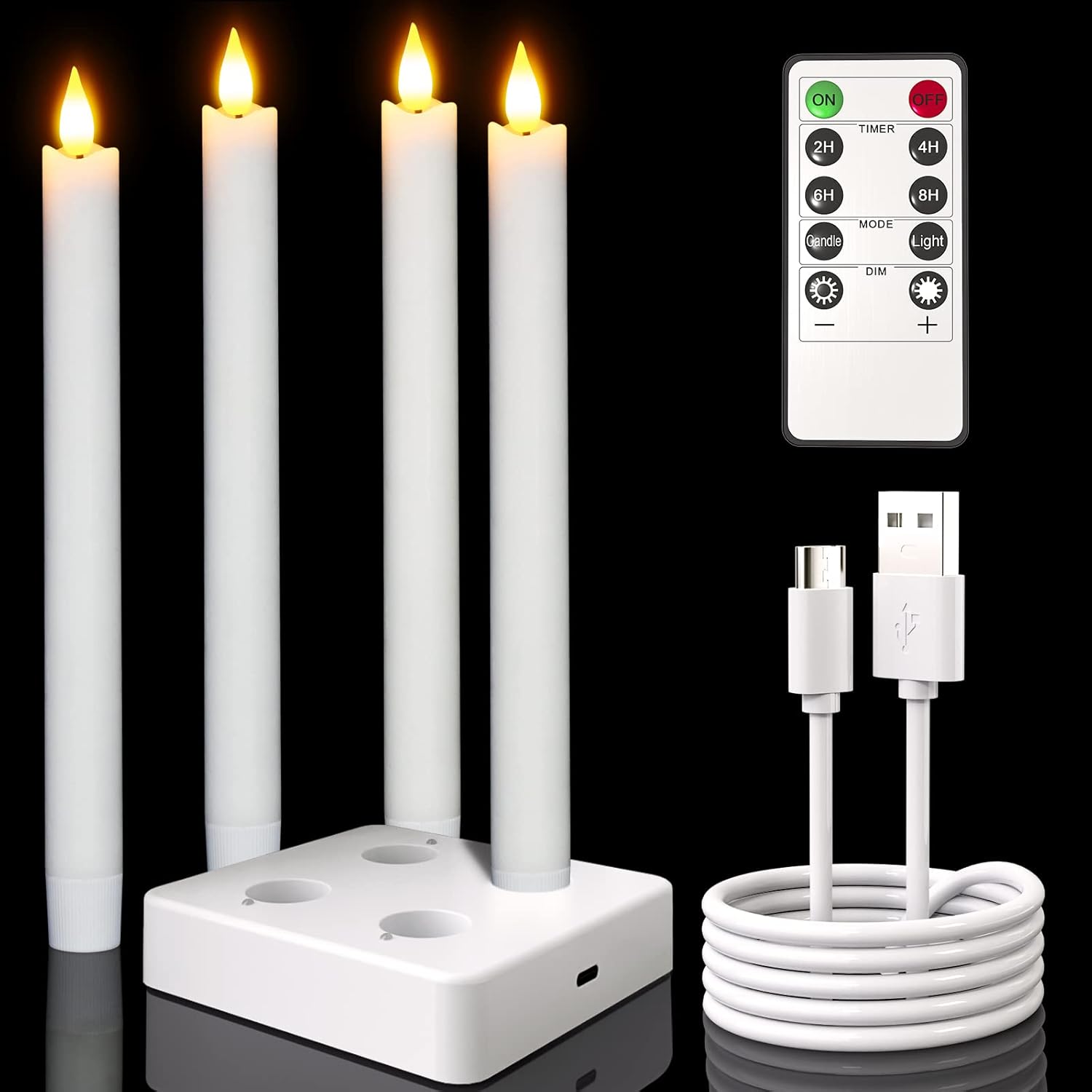 SoulBay Rechargeable Flameless Taper Candles with Charging Base, LED