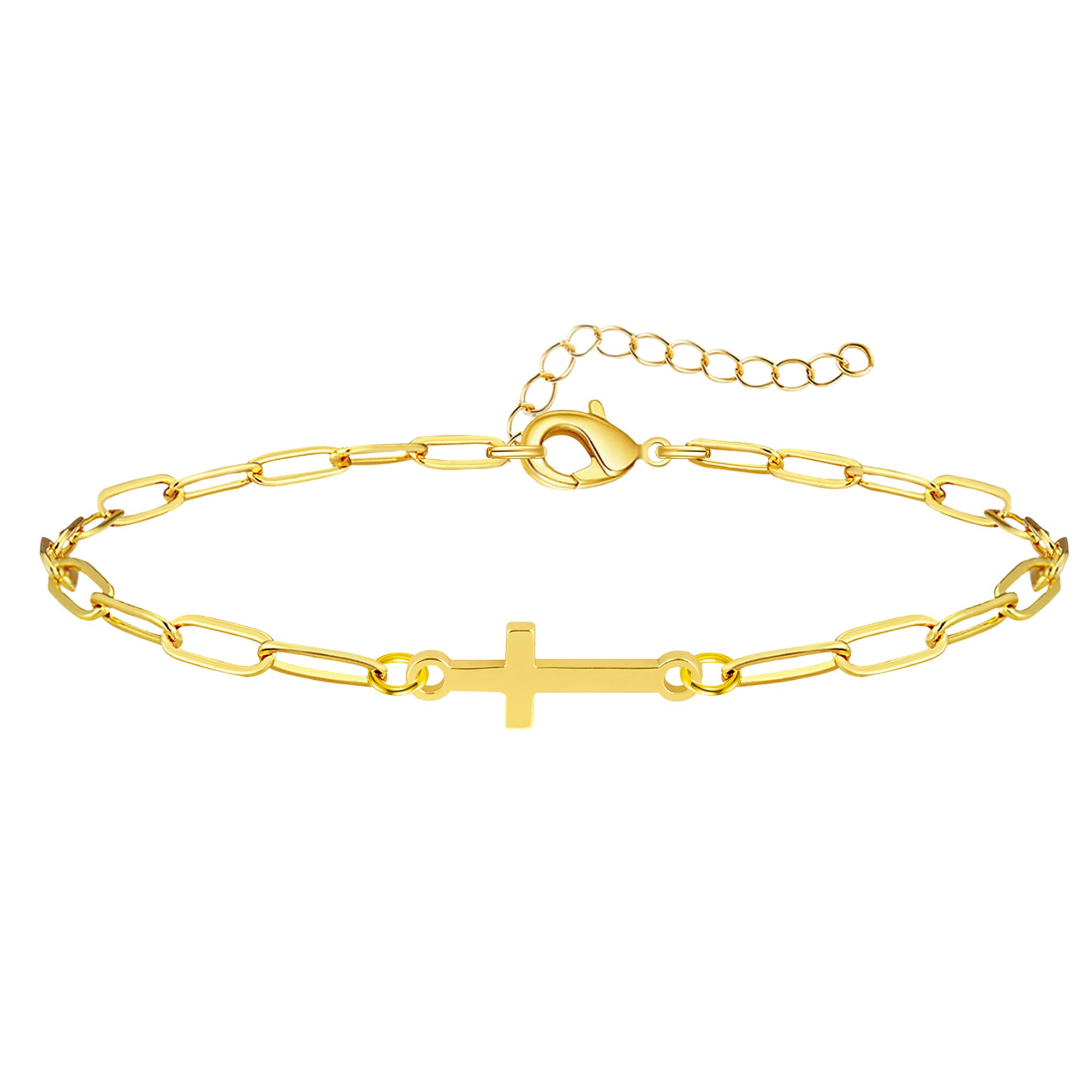 Gold Jesus Cross Bracelets for Women Trendy, 14K Dainty Gold Plated Religious Bracelets for Women Bulk, Christian Baptism Gifts for Women Mom Her