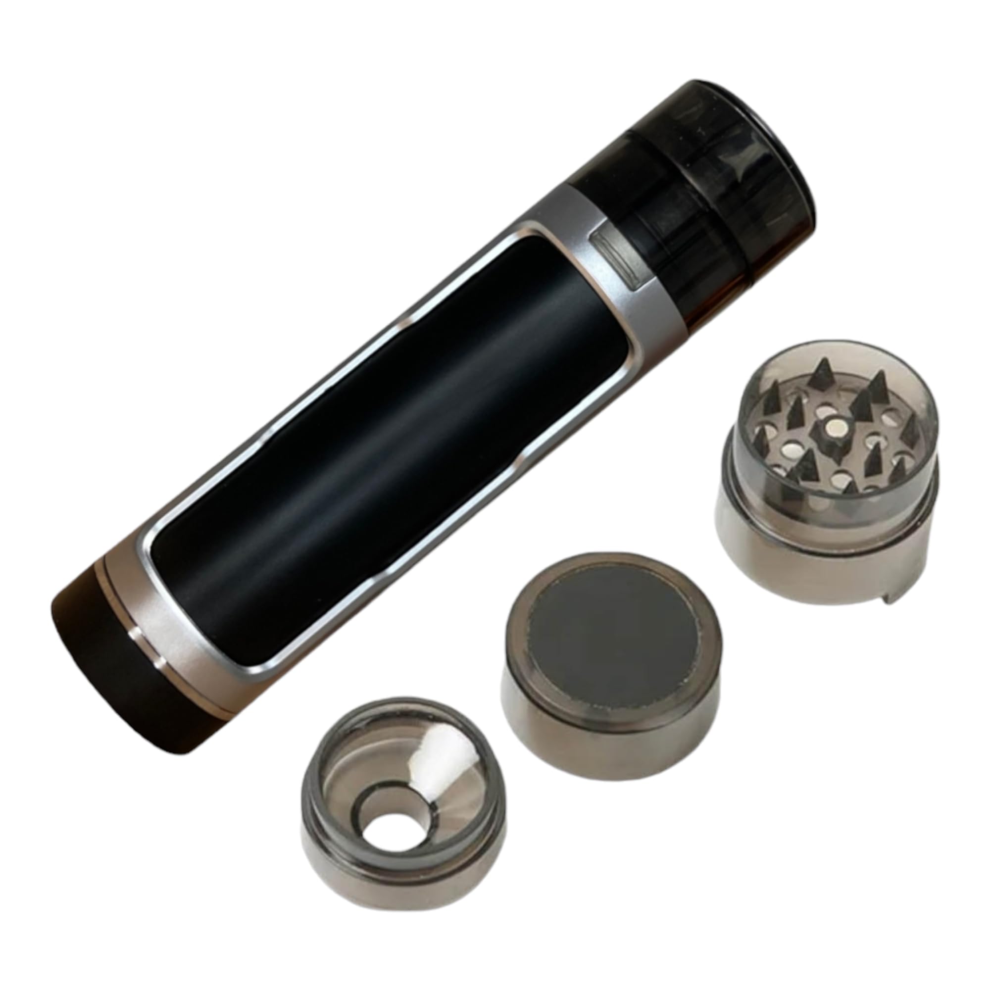 My Line Grinder mit geruchsneutraler Joint Aufbewahrung - Crusher für Kräuter,Tabak,Gewürz - Kräutermühle mit Joint Befüllung - Joint Zubehör- inklusive Reinigungsset (Silber)