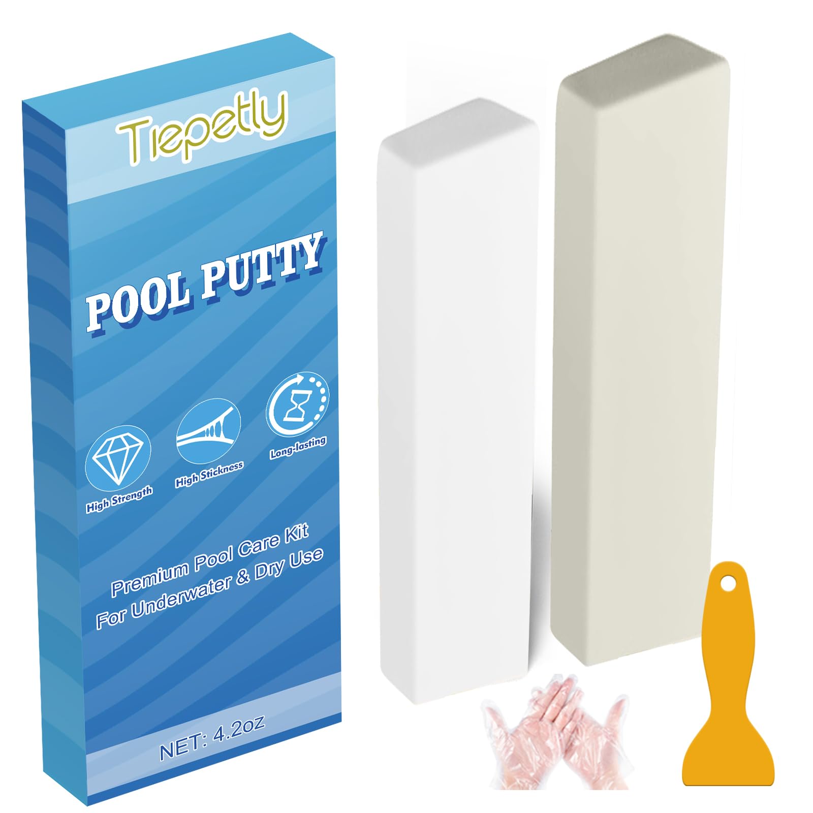 Tiepetly Pool Putty for Leaks Underwater, 2 Part Epoxy Putty Set, Fix Leaks Cracks Underwater or Above, for Tile, Concrete, Fiberglass, Cement and Other Surfaces, 4oz
