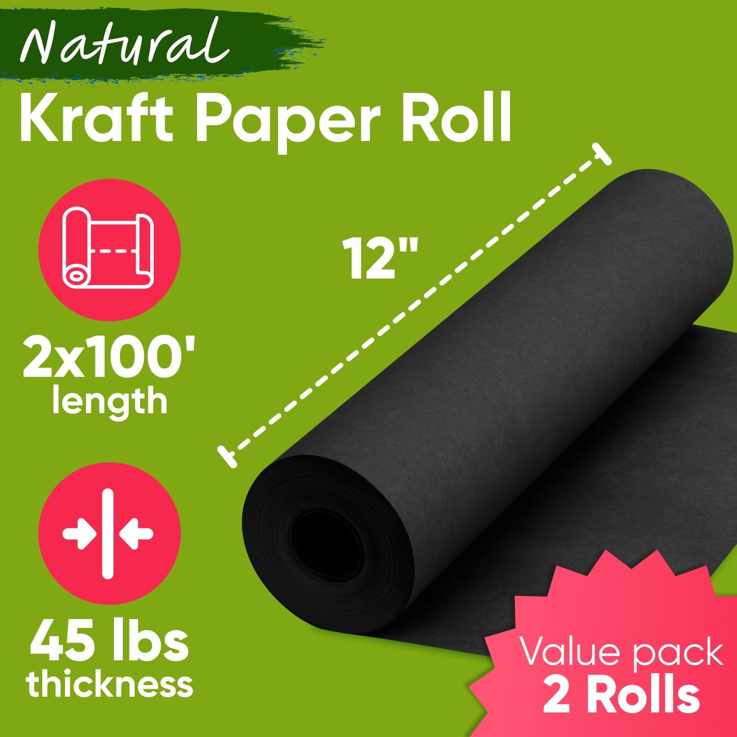 Paclord Schwarze Kraftpapier-Rolle, 30,5 x 300 cm, 2 Stück, Dicke 18 kg, hergestellt in den USA, farbiges Kraftpapier, geruchlos, nein