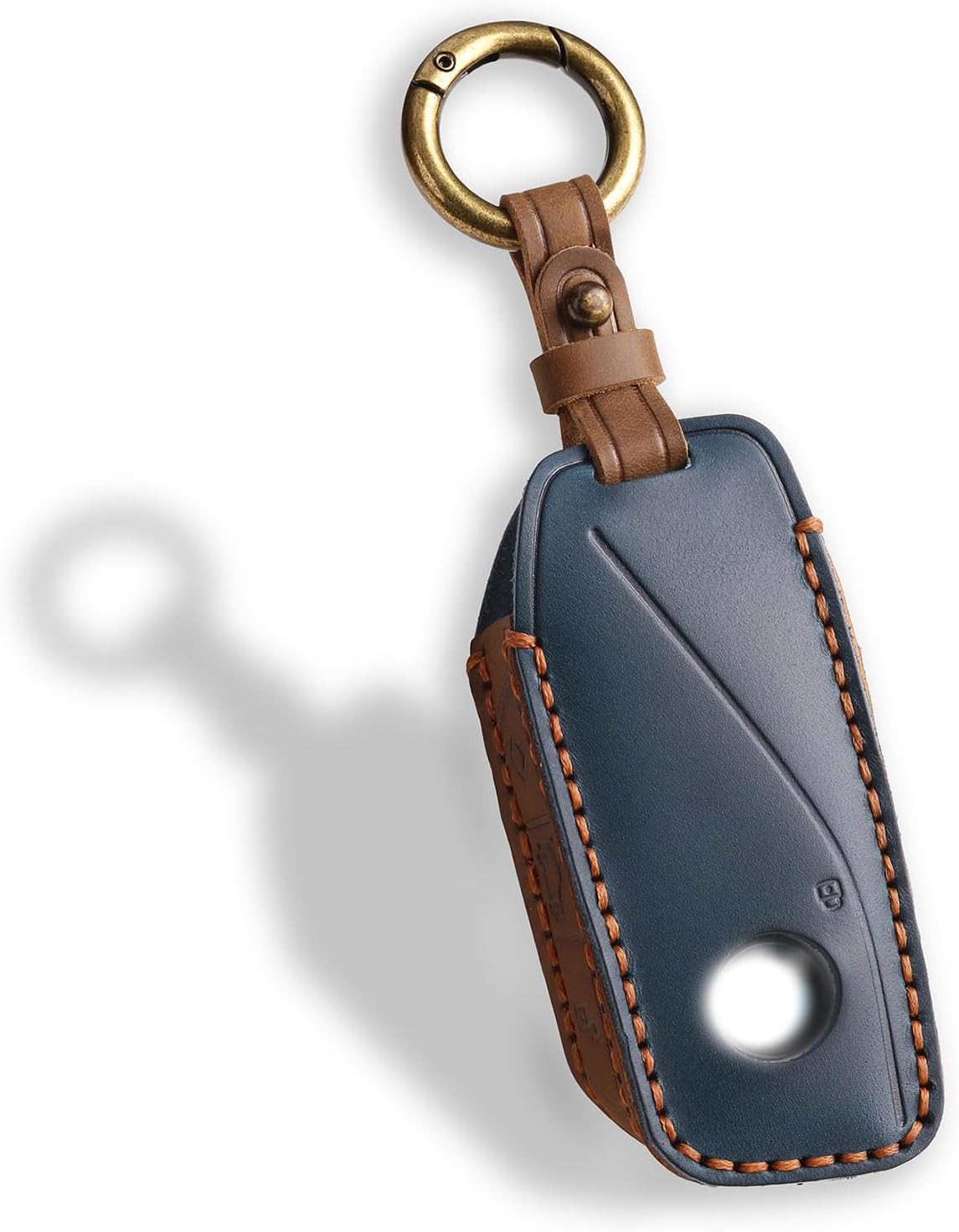 QBUC for BMW Genuine Leather Key Fob Cover – Luxury Protective Case with Keychain, Compatible with 2023-2025 BMW 7 Series 740/760i, i5, i7, iX, X1, X5, X6, X7, XM (Blue Leather)