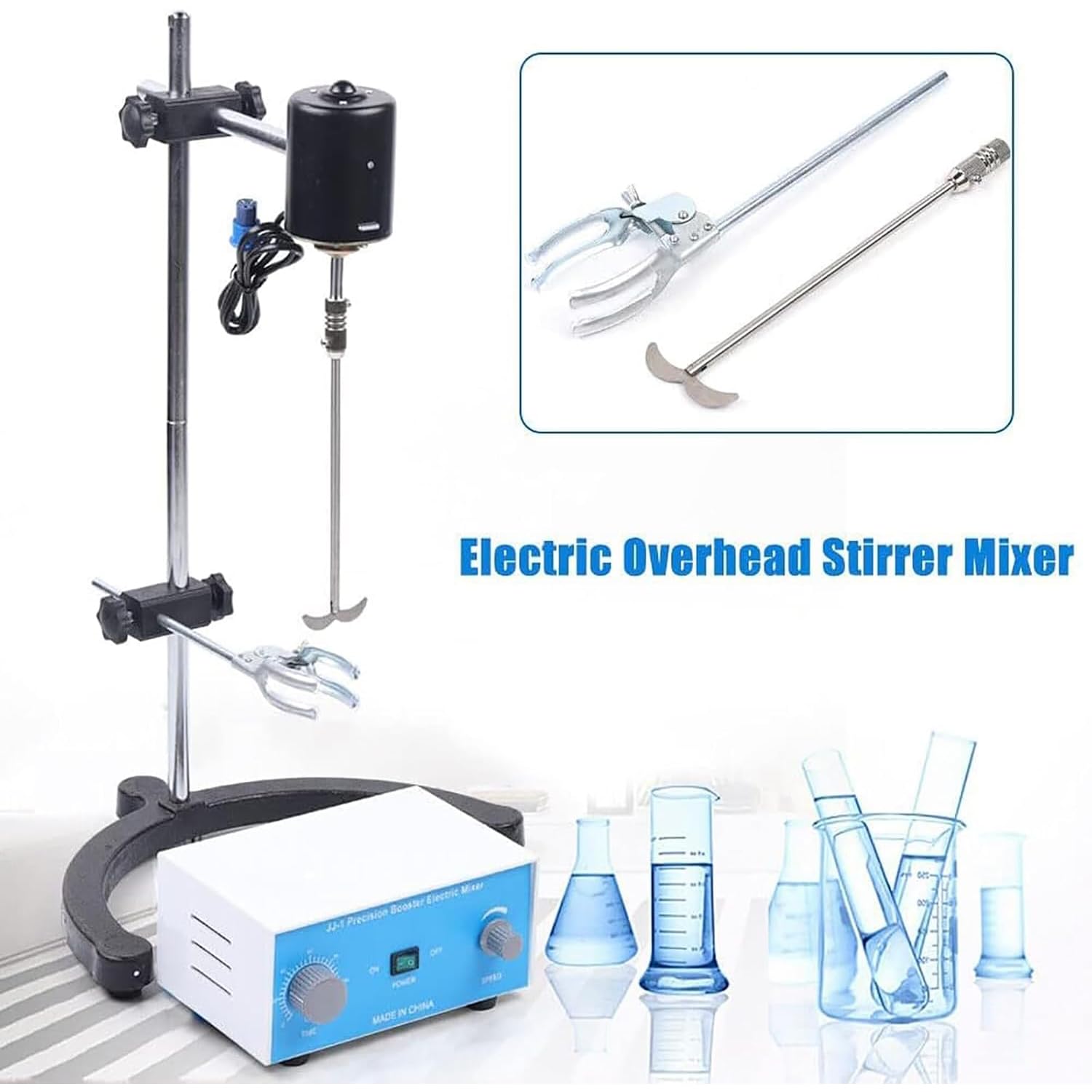Agitador eléctrico con velocidad ajustable y temporizador, para laboratorio, químico, farmacéutico, mezcla de alimentos