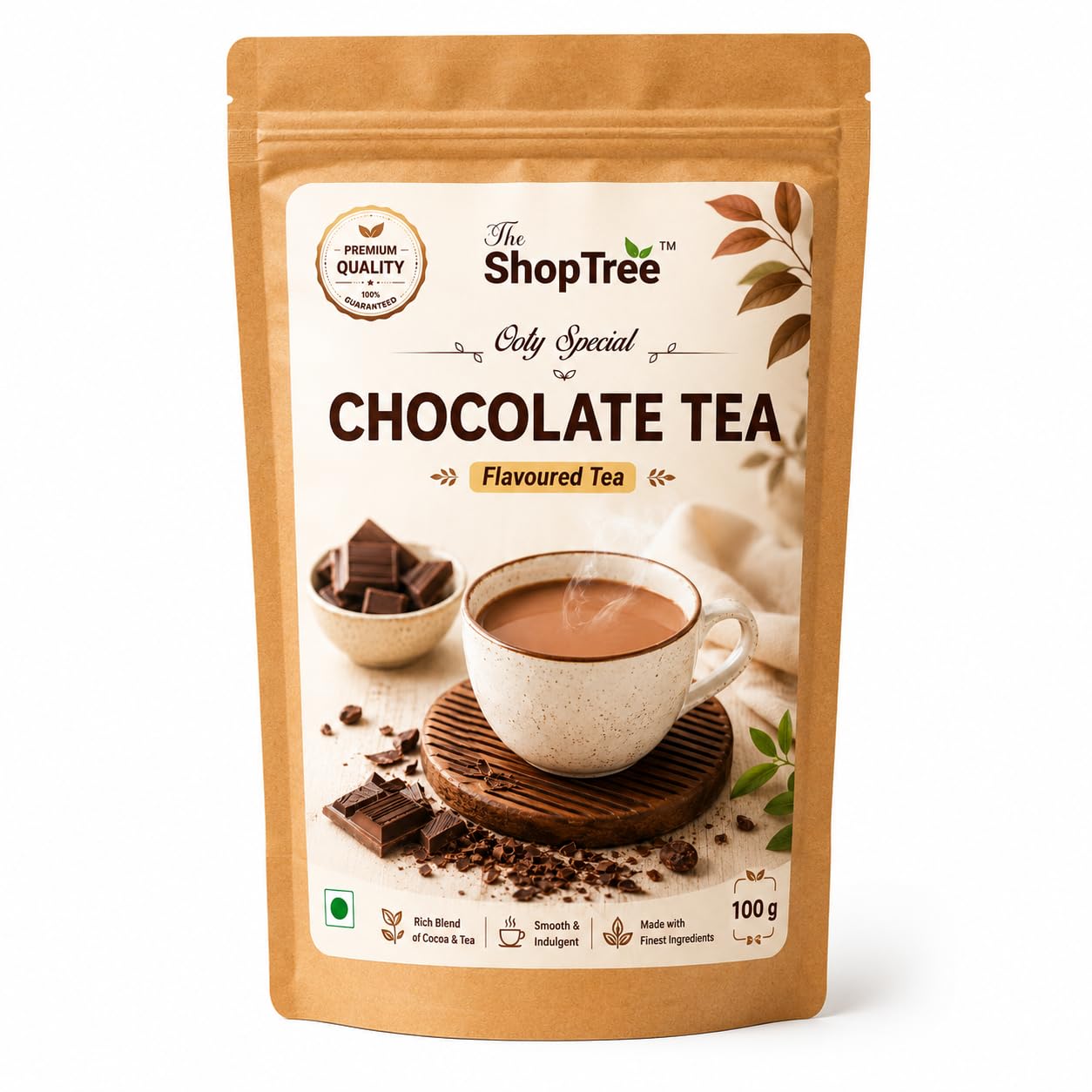 The ShopTree Ooty Special Chocolate Tea | Rich Cocoa Chai Blend | Natural Premium Loose Tea | 100g Pouch (Approx. 50 Cups)-image-16