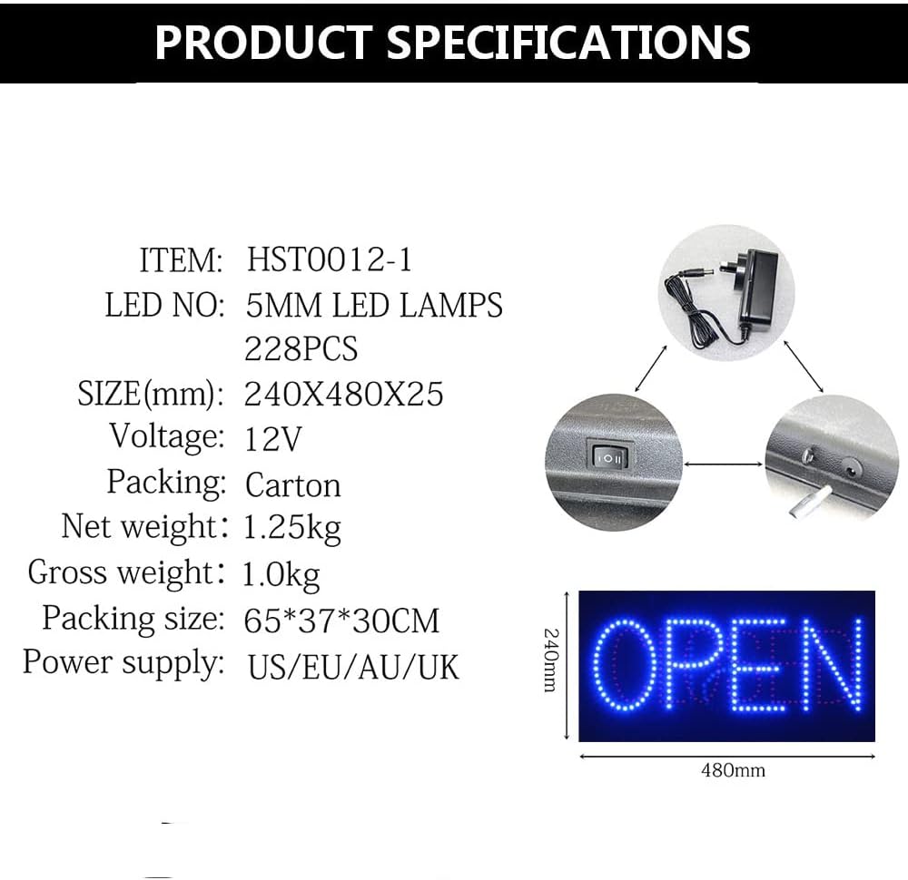 LED Open Closed Sign for Business, Super Bright LED Open Sign for Nail Salon, Electric Advertising Display Signboard for Beauty Salon Storefront Window Decor. (Blue)