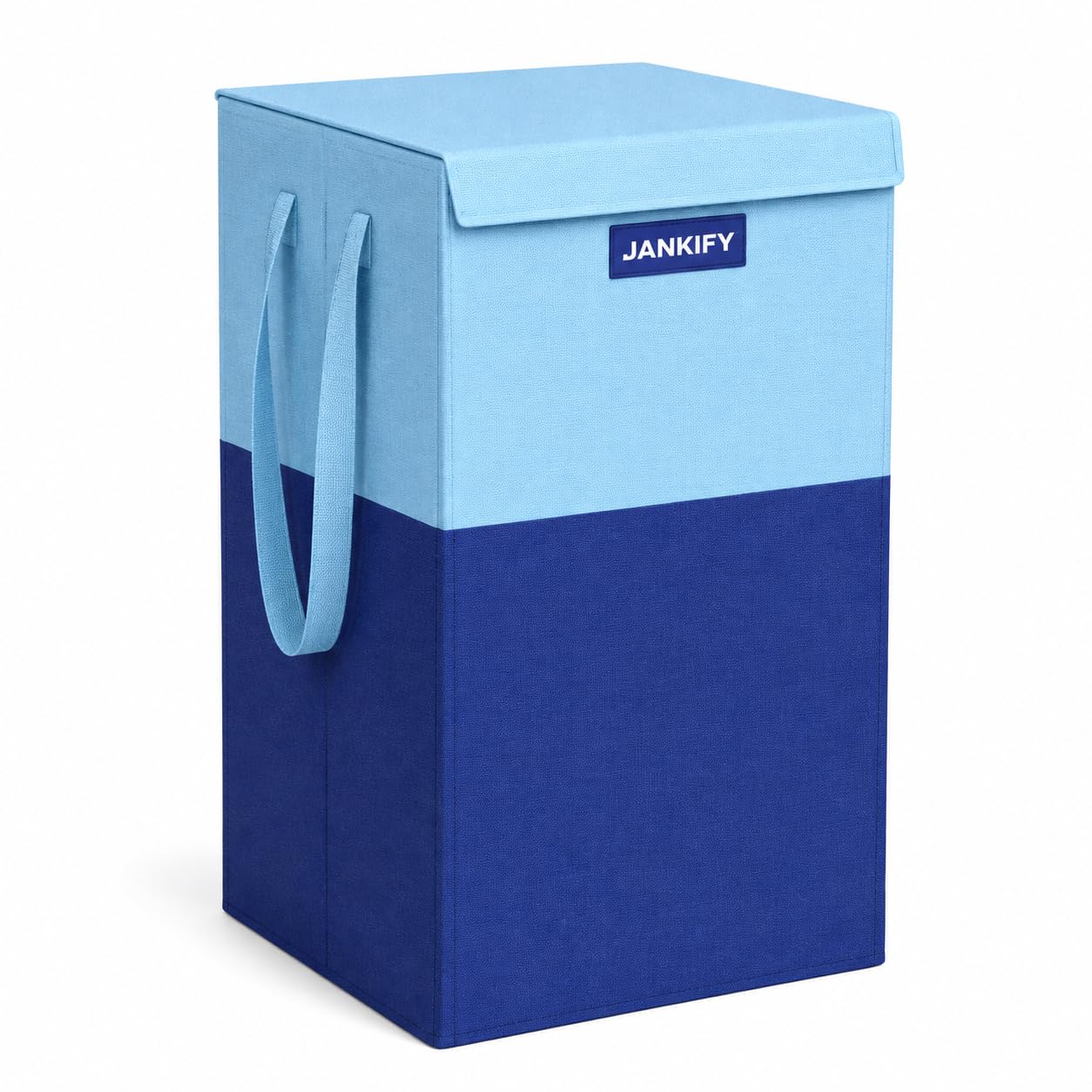 75l large laundry basket with lid & handles | non-woven foldable clothes storage bag | freestanding rectangular laundry hamper for bedroom, dorm, bathroom & home | blue, 1pc | 36 x 36 x 53 cm