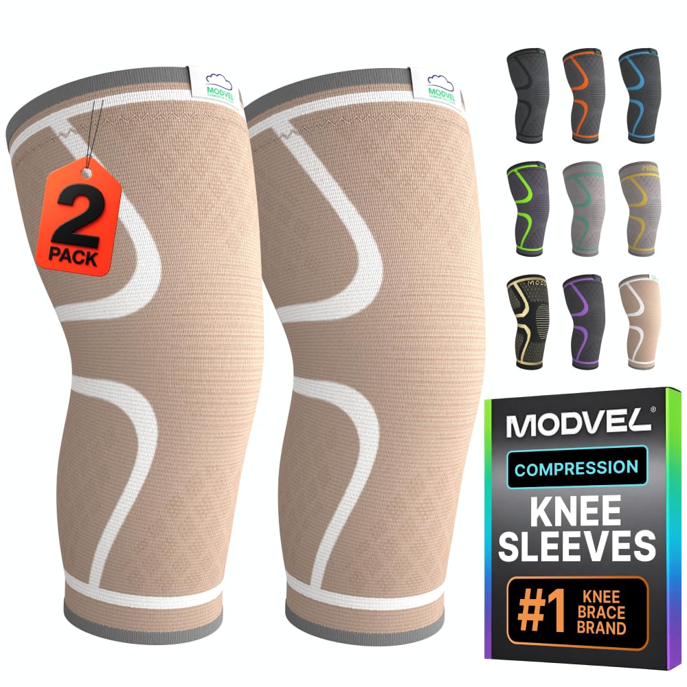 Modvel Compression Knee Brace for Women &amp; Men - 2 Pack Knee Brace for Running Knee Pain, Knee Support Compression Sleeve, Workout Sports Knee Braces for Meniscus Tear ACL &amp; Arthritis Pain Relief