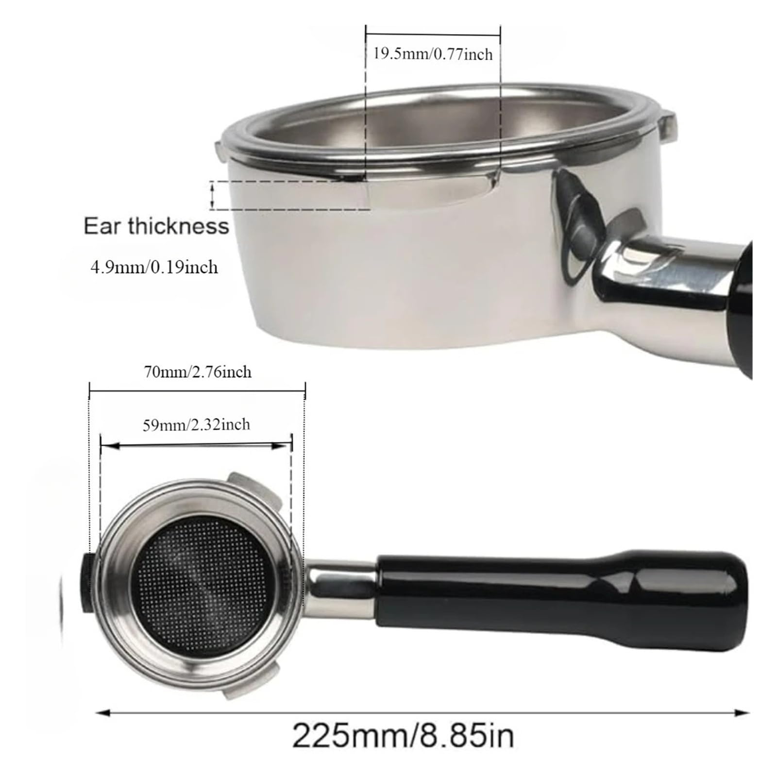 Compatible con portafiltro sin fondo Barsetto Max VCF165 | 3 Orejas, Desnudas, Portafiltros, MKA74, MKA99,58MM(Bottomless hollow)