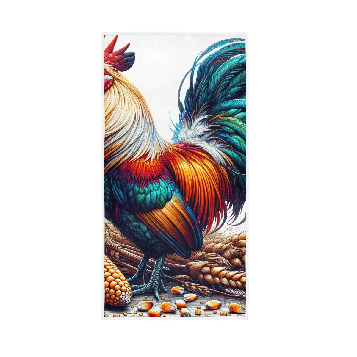 LSRCPD Farm Rooster on White Hand Towel, 15 x 30 Inches, Soft Highly Absorbent Towels for Bathroom Gym Hotel
