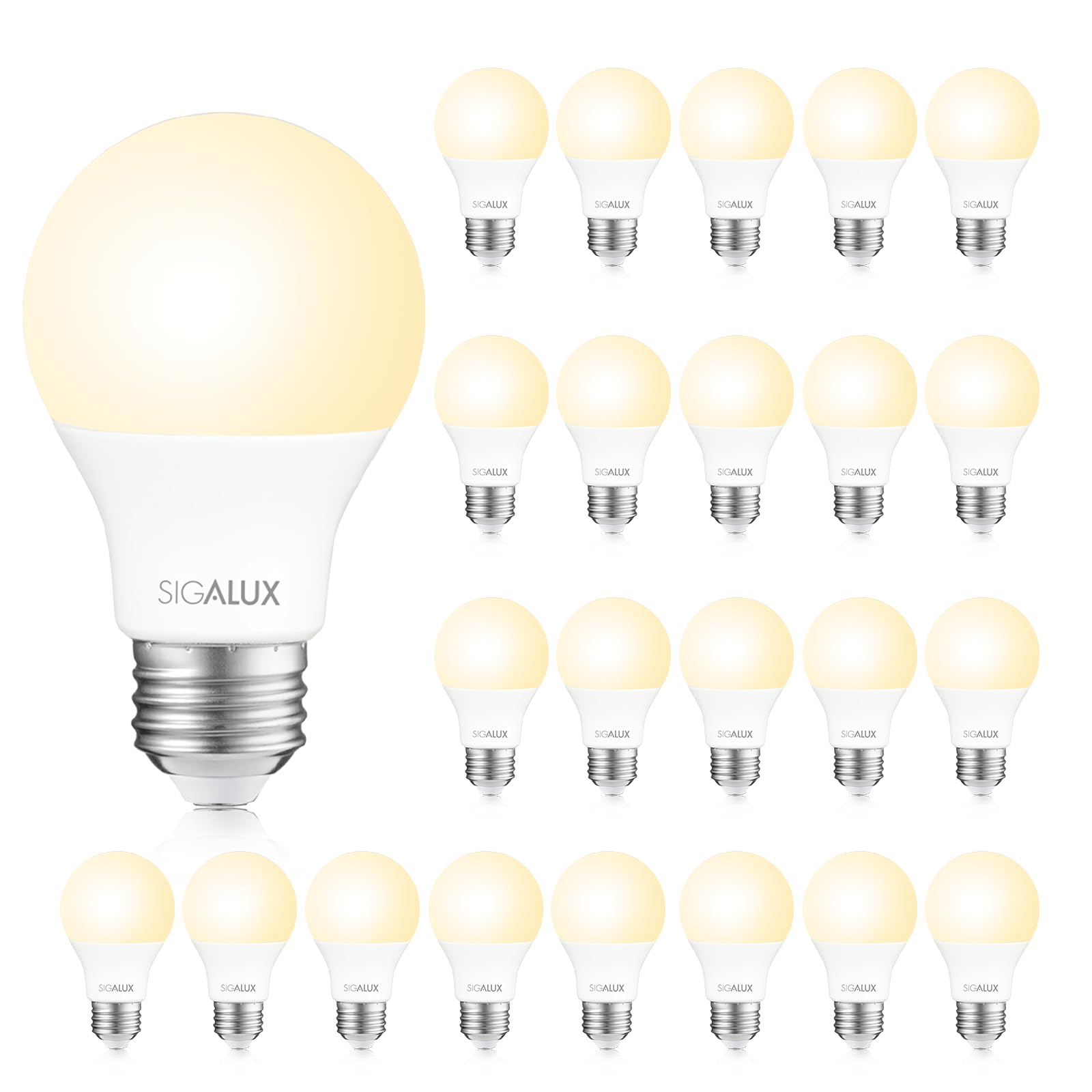 Sigalux EnergyPro High-Efficiency LED Light Bulbs A19 60W Equivalen Non-Dimmable Warm Lightbulbs E26 Efficient 5W 2700K Soft White