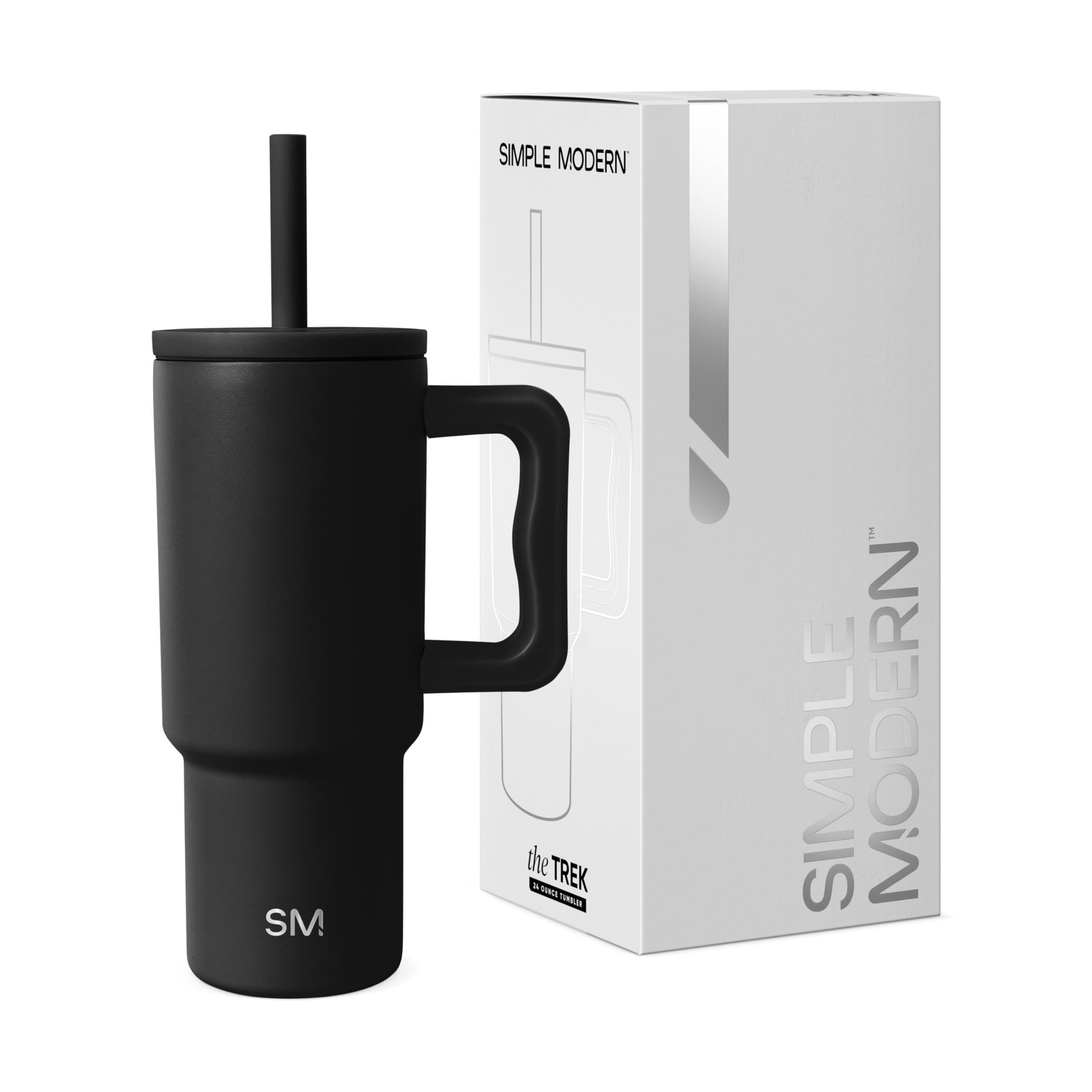 Simple Modern Kids 24 oz Tumbler with Handle and Silicone Straw Lid | Spill Proof and Leak Resistant | Reusable Stainless Steel Bottle | Gift for Kids Boys Girls | Trek Collection | Midnight Black