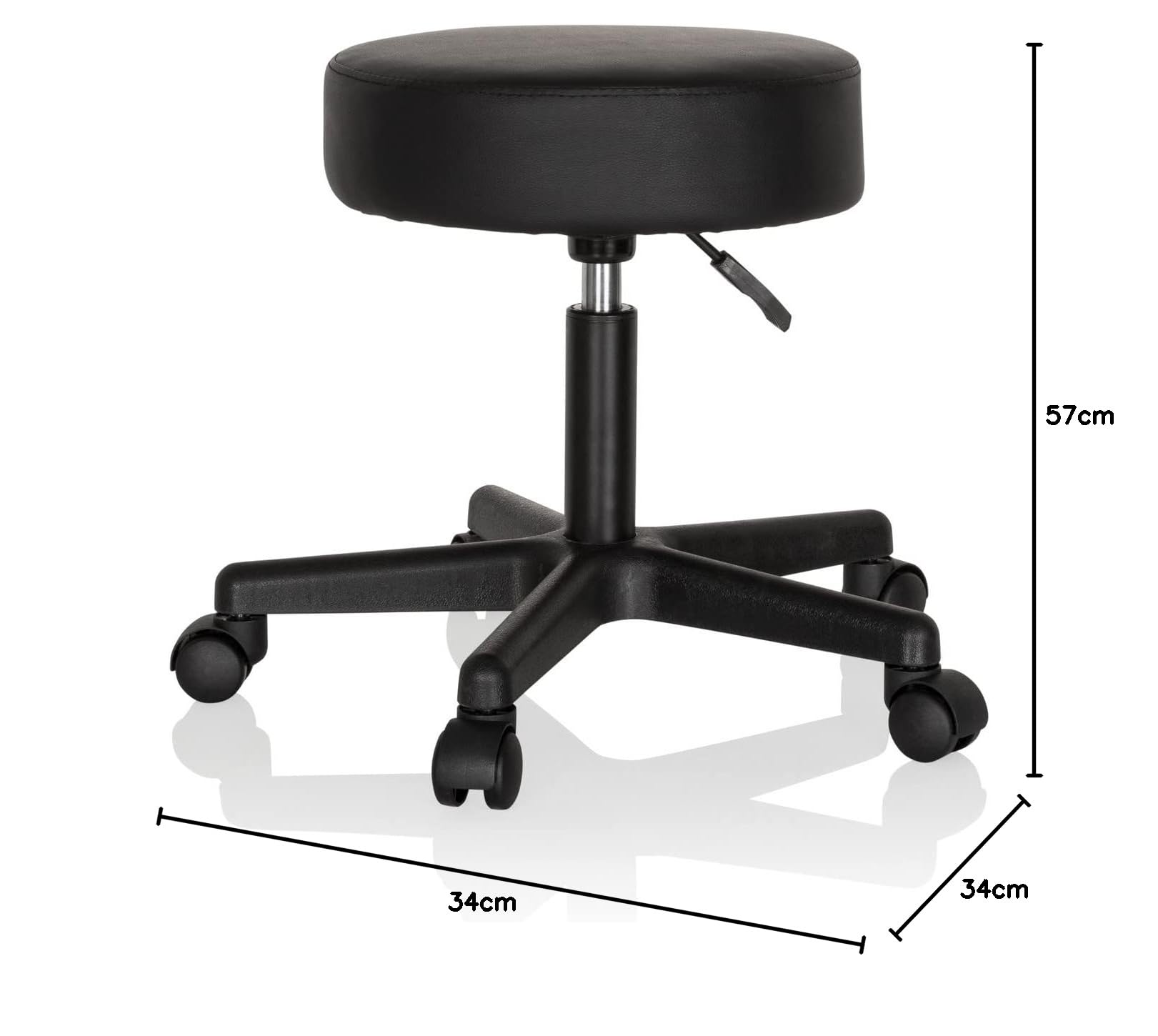 HJH Office 670926 Sgabello girevole OPERATOR I Finta pelle Nero Sgabello regolabile in altezza con rotelle