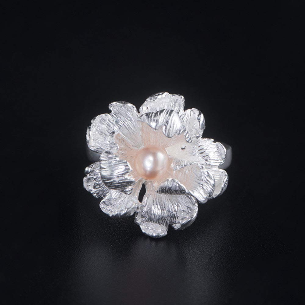 HGJH Anelli d'Argento,S925 Anello in Argento Sterling con Fiore di Peonia Anelli Regolabili Anello Aperto retrò in Stile Cinese Anello in Argento con Ciondolo Eternity Regali per Gioielli per Ragazze