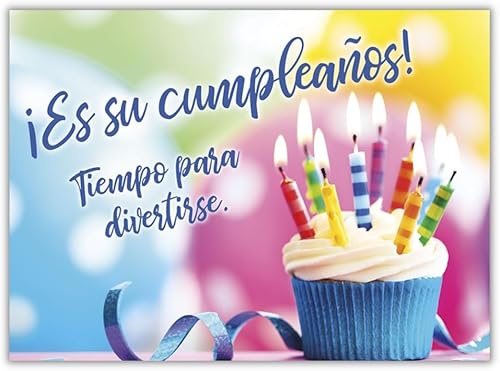 25 tarjetas de Feliz Cumpleaños – Tarjetas de cumpleaños españolas con diseño festivo de cupcakes – 26 sobres blancos – FSC Mix