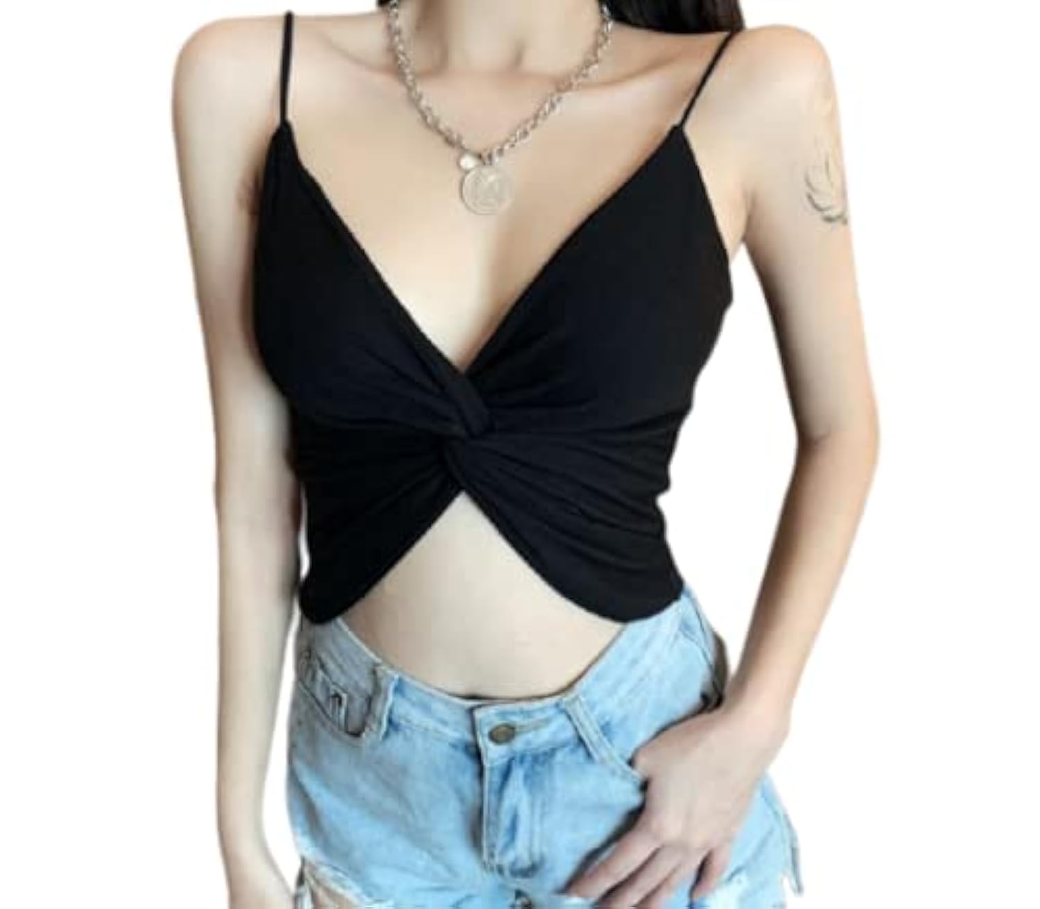 Women's Twist Front Crop Top Bralette, Spaghetti Strap Free Size (26 to 34 Bust-Size)