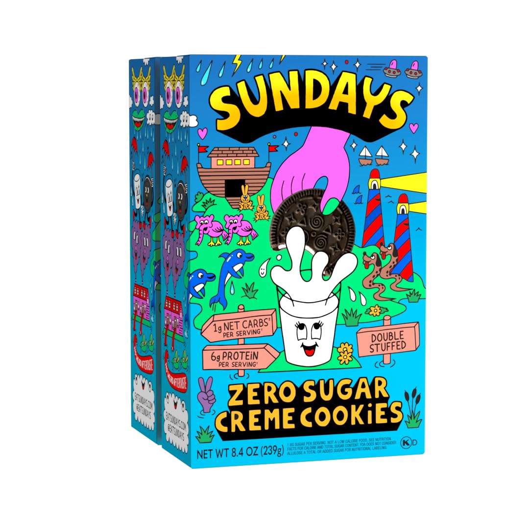 Sundays Zero Sugar Cookies - 50g of Protein per Box - Double Stuffed Chocolate Keto Desserts, Sugar Free Cookies for Diabetics, Low Carb Cookies - 2 Boxes, 42 Count