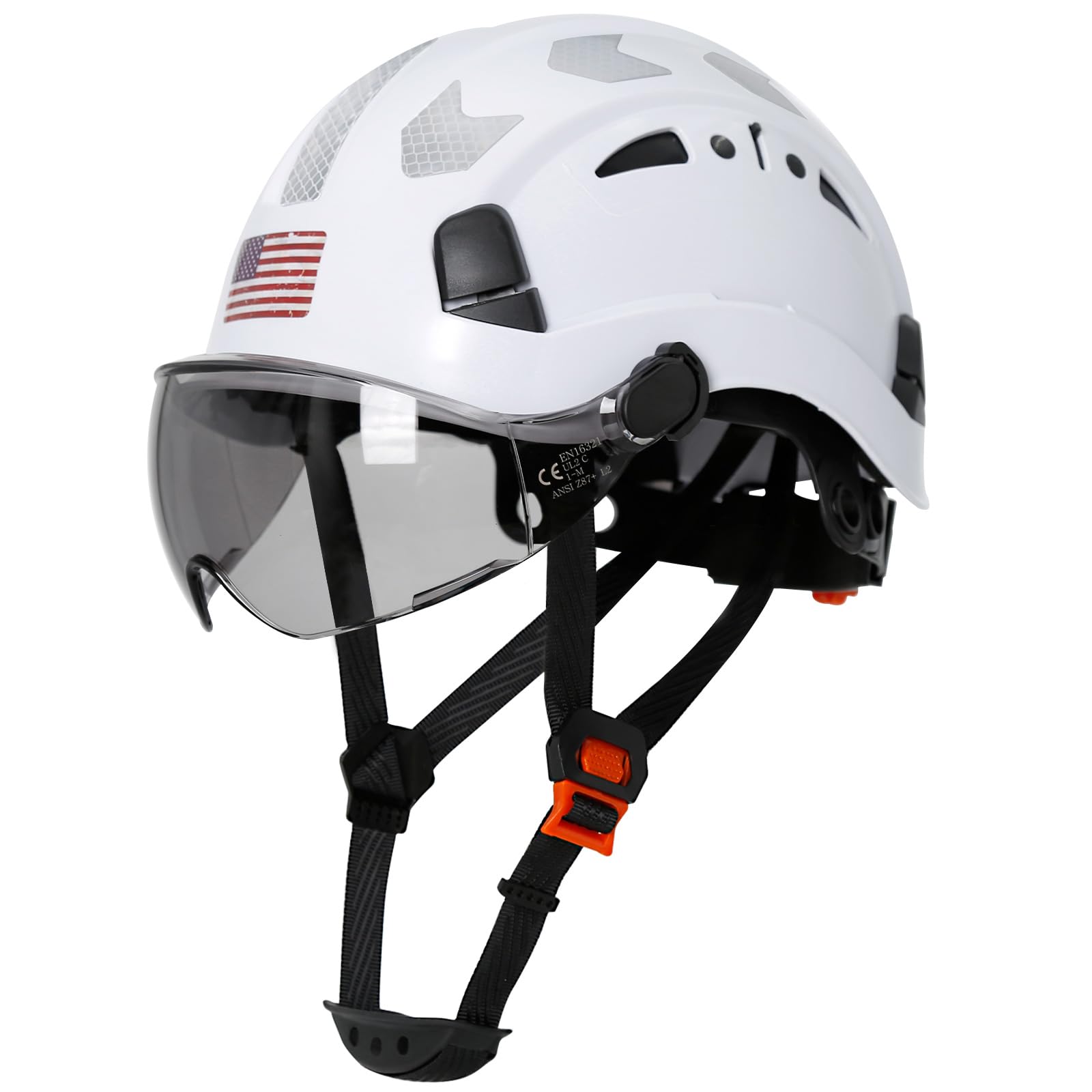 AOLAMEGS Construction Safety Hard Hat - ANSI Z89.1 Type Ι OSHA Approved Safety Helmets with Chin Straps Lightweight Reflective Vented ABS Hard Hats For Men Women Industrial Workwear 6-point Suspension
