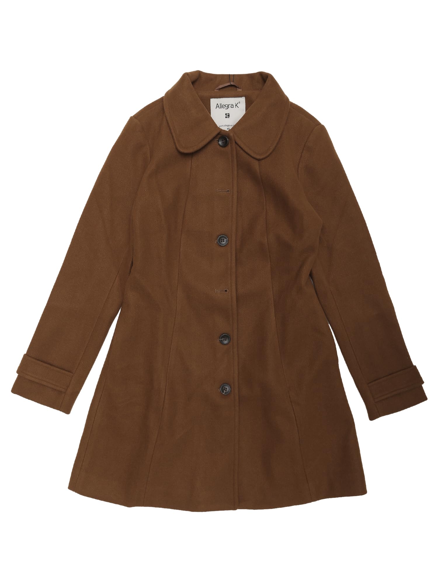 Allegra KWomen's Peter Pan Collar Single Breasted Overcoat Winter Long Coat