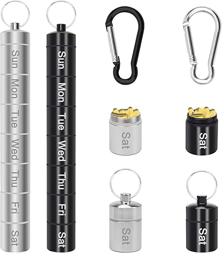 AngleKai - Pastillero portátil pequeño para viajes paquete de 2 organizadores de pastillas de aleación de aluminio pequeño pastillero impermeable AngleKai - Pastillero portátil pequeño para viajes paquete de 2 organizadores de pastillas de aleación de aluminio pequeño pastillero impermeable