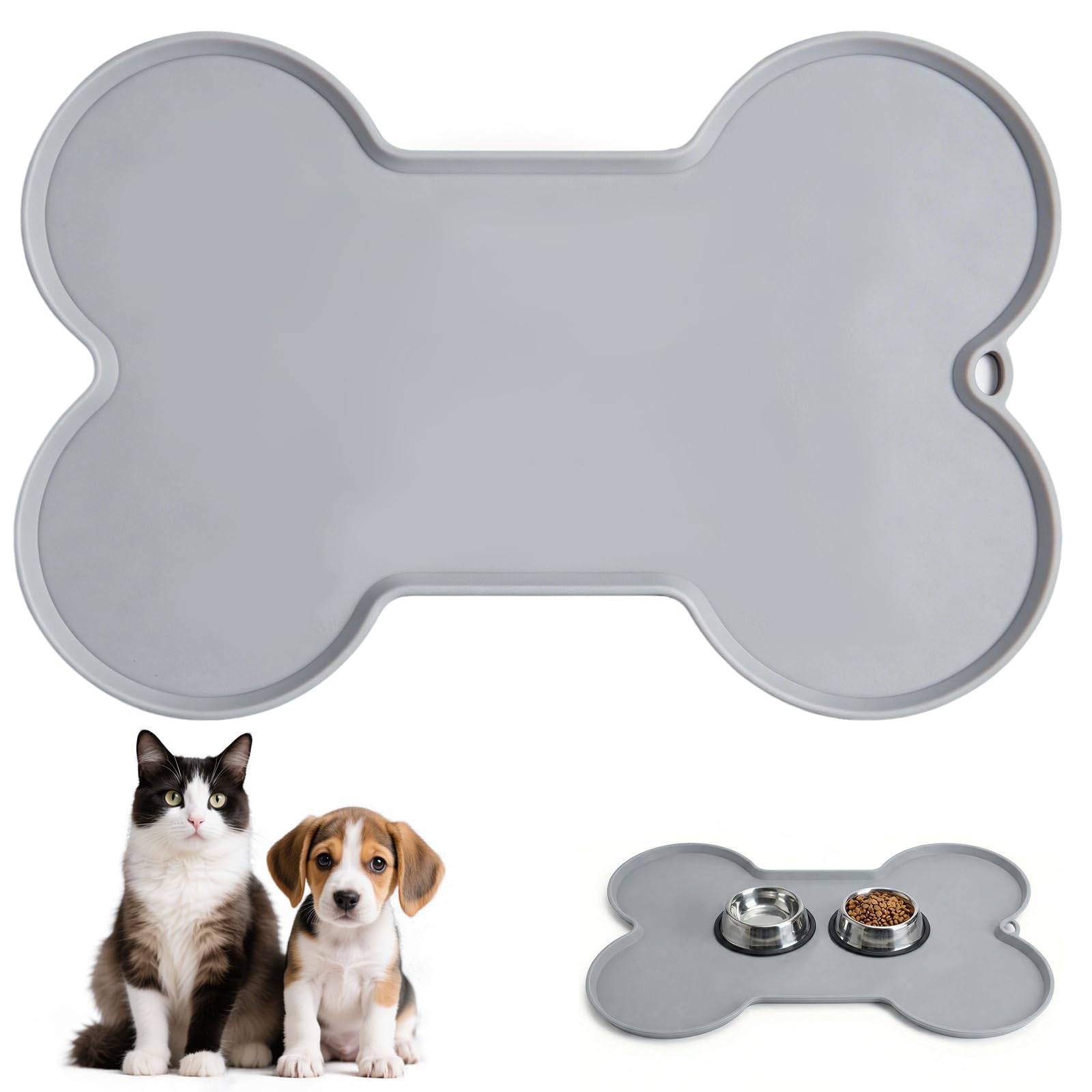 ChioSun 52x37cm Silicone Cat Food Mat, Waterproof Pet Feeding Mat, Grey