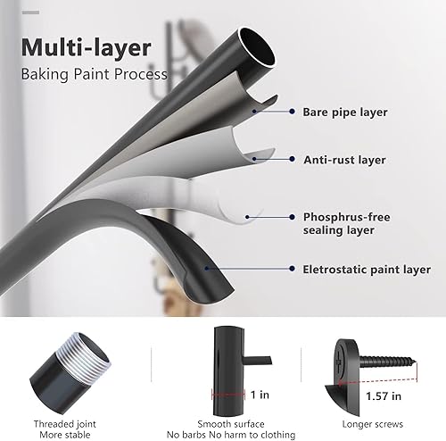 Miniatura 2 de Omsaca Perchero montado en la pared sombrero de árbol para pared moderno estante de metal de pared perchero con 8 ganchos ahorro de espacio y fácil