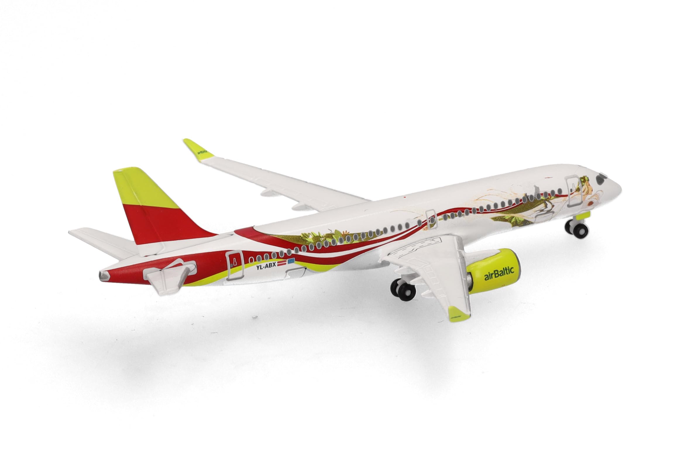 Herpa Modellflugzeug airBaltic Airbus A220-300 50th A220 - YL-ABX Miniatur im Maßstab 1:500, Sammlerstück, Flugzeug Modell ohne Standfuß, Metall