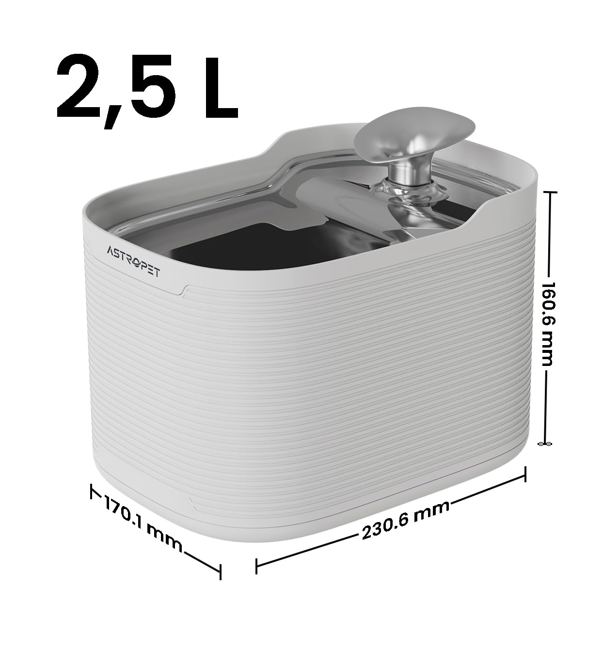 AstroPet Fuente para gatos inalámbrica de 2,5 l con detector de movimiento, batería de 5200 mAh de hasta 40 días, cuenco de acero inoxidable para beber para gatos, fuente de agua silenciosa